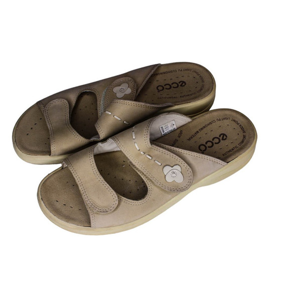 Ecco Comfort Sandals Slip On Double Strap Adjustable Flower Detail 40 - Picture 1 of 5